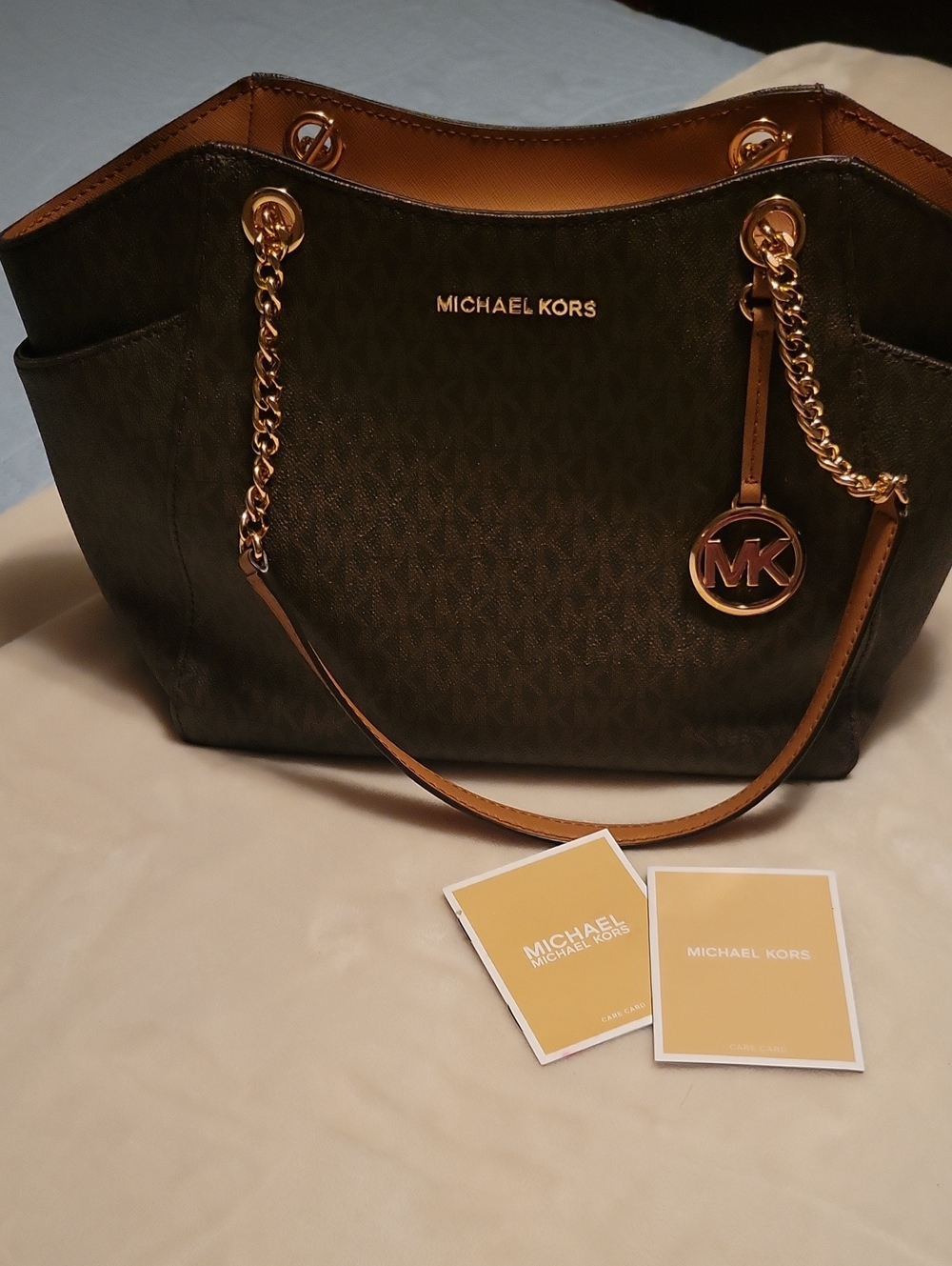 Michael Kors Brown Signature Logo Tote with Gold Hardware